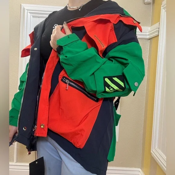 Vibrant Green and Orange Colorblock Jacket - Picture 1 of 9